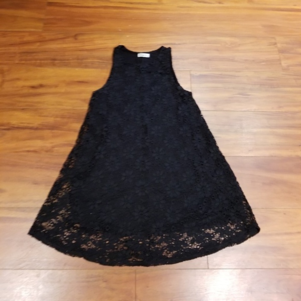 Black daisy flowered dress over black undersheer